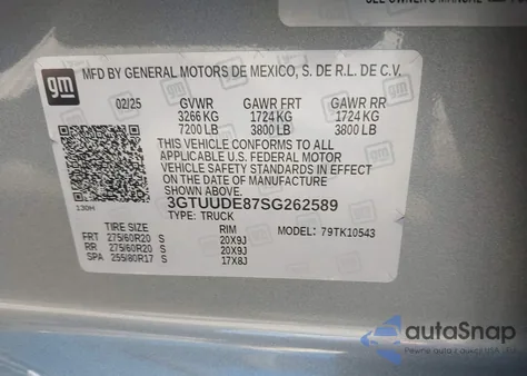 2025 GMC Sierra 1500 4Wd Short Box Slt z USA, uszkodzony, nr VIN 3GTUUDE87SG262589